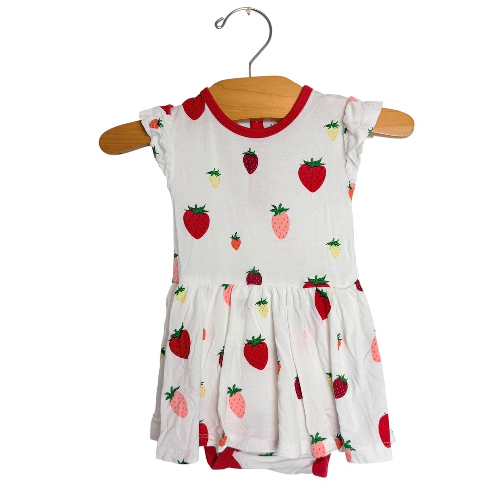 Kyte Baby Strawberry Bamboo Rayon Bodysuit Dress White Red 3-6 Months